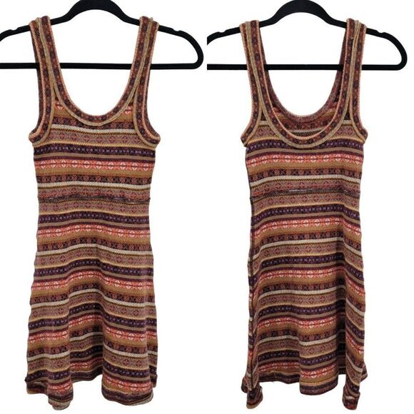 Free People Tank Dress XS Multicolor Striped Fair Isle Wool Knit Aline Mini FLAW - Picture 1 of 14